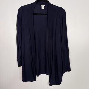 LOFT Lounge Small Navy Blue Dolman Sleeve Open Front Cardigan Sweater 3/4 Sleeve